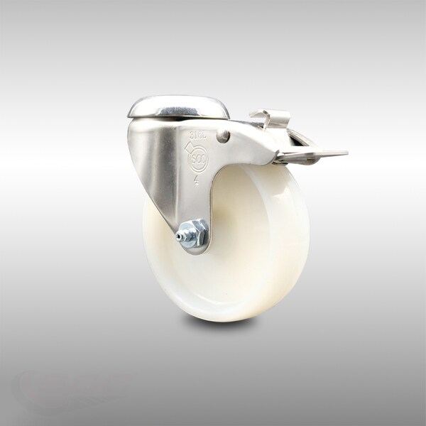 4 Inch 316SS Nylon Wheel Swivel Bolt Hole Caster with Total Lock Brake SCC